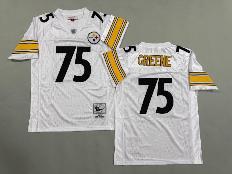 Men 2025 Pittsburgh Steelers #75 Greene white Throwback Limited NFL Jersey style 001